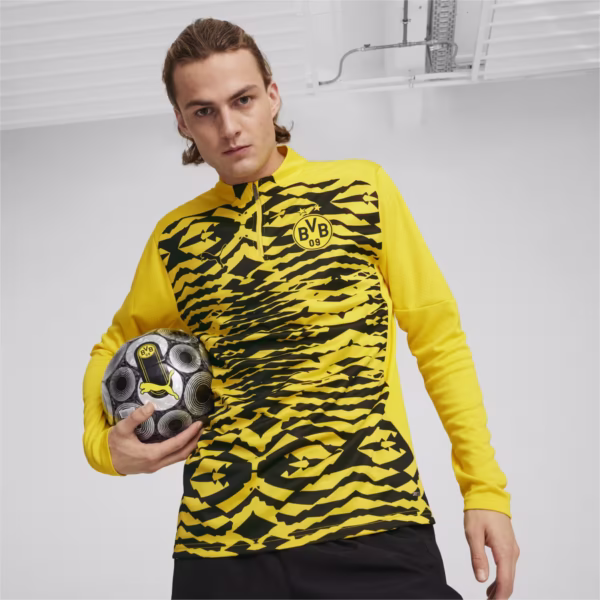 PUMA Herren Borussia Dortmund Pre-Match 1/4 Zip Top Faster Gelb Schwarz